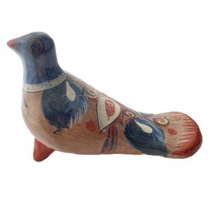 TONALA Vintage Pottery Bird Hand Painted Mexican Terracotta Folk Art 4 inches